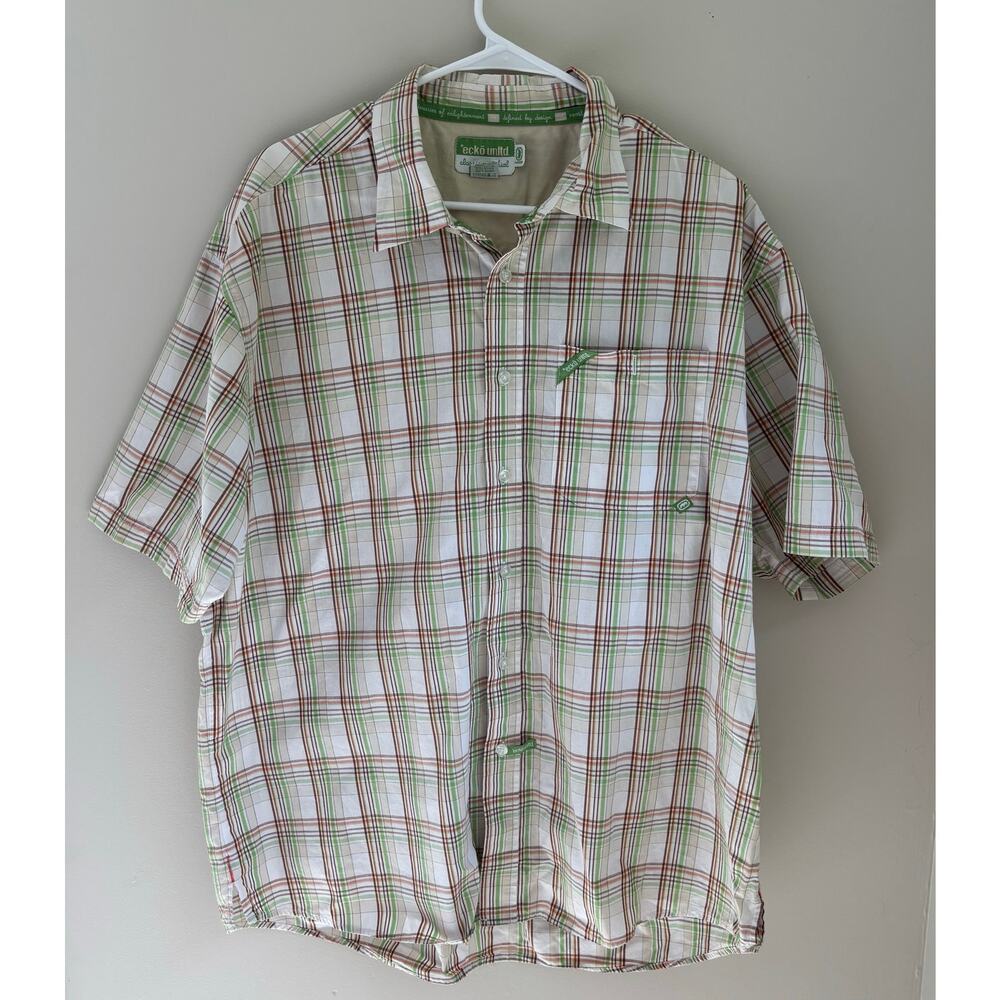 Ecko Unltd Y2K Green Plaid Classic Material Button Up Shirt Hip Hop Skater 2XL